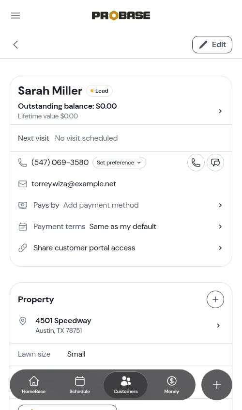 Property details on the customer page
