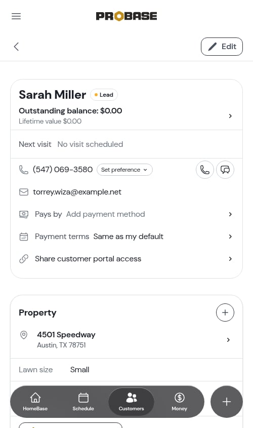 Property details on the customer page