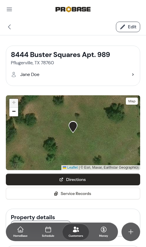 Property map in satellite view with the property pin