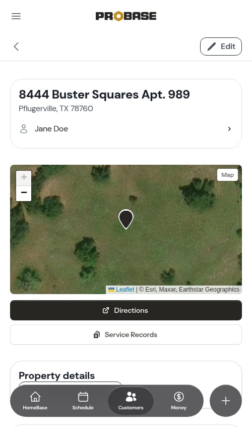 Property map in satellite view with the property pin