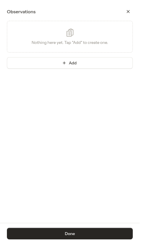 Observations screen (empty)