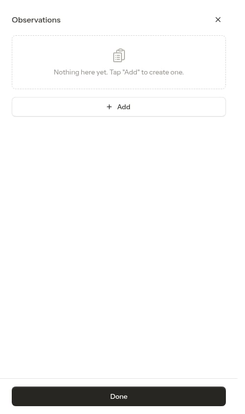 Observations screen (empty)
