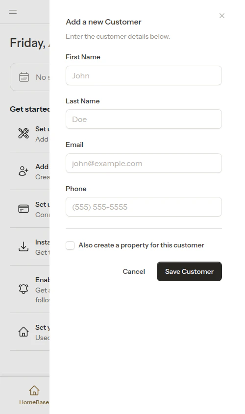 Customer create modal