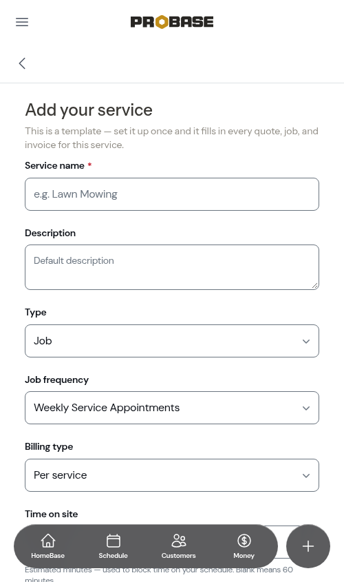 The Add your service form