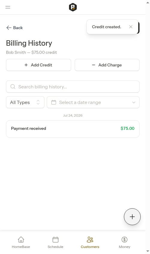 Credit created in billing history