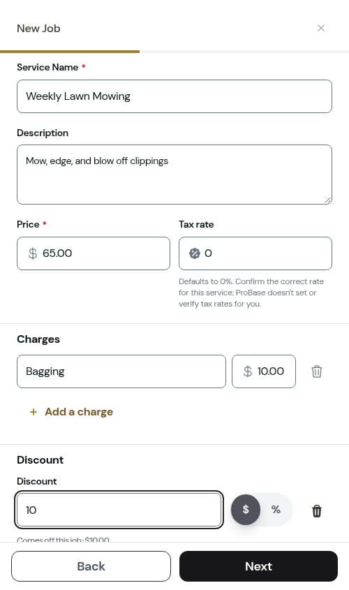 A charge and a discount on the pricing step