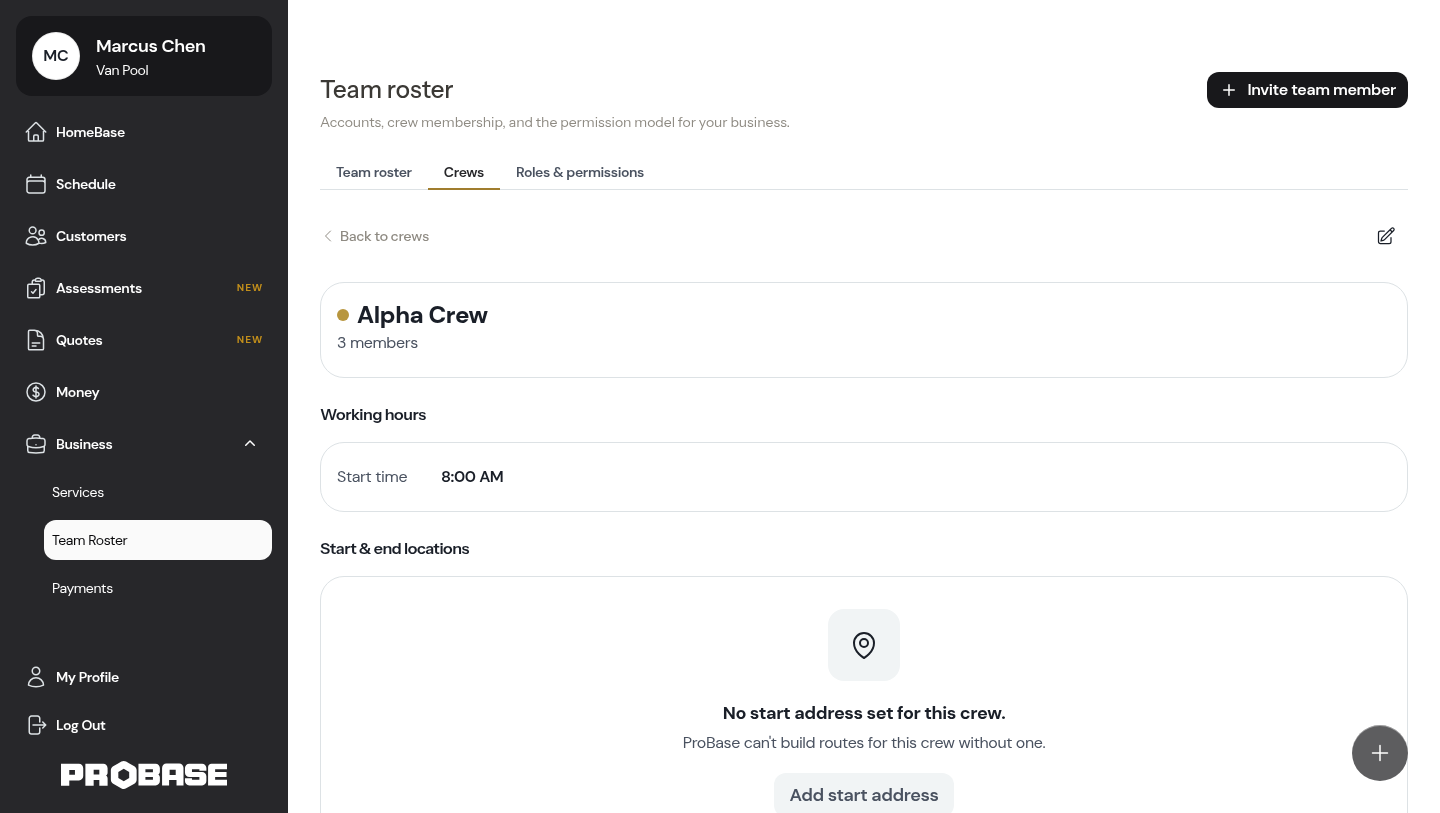 A crew's members listed on the crew detail page