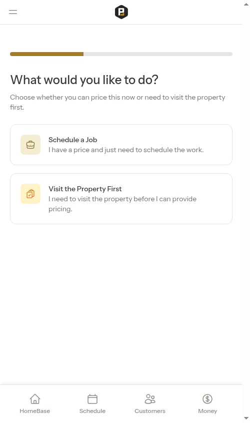 Job creation wizard with customer pre-filled