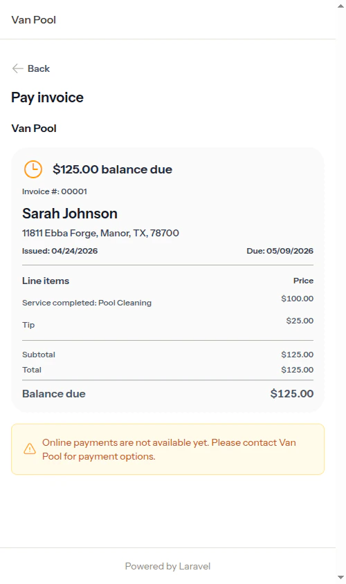 Invoice with tip added after review
