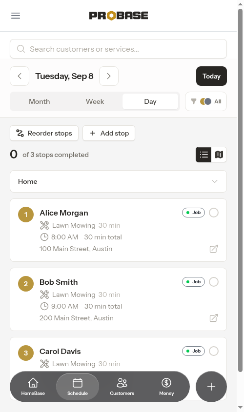 Calendar with the Reorder stops button visible