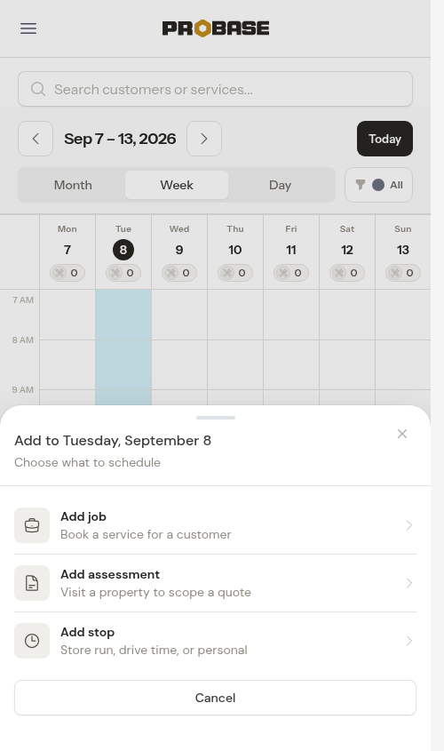 Add menu opened from an empty week cell
