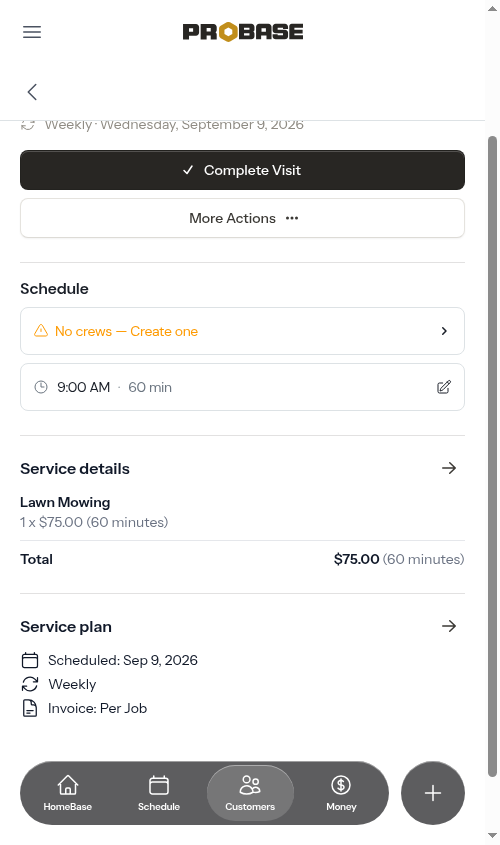 Quick actions for a scheduled appointment