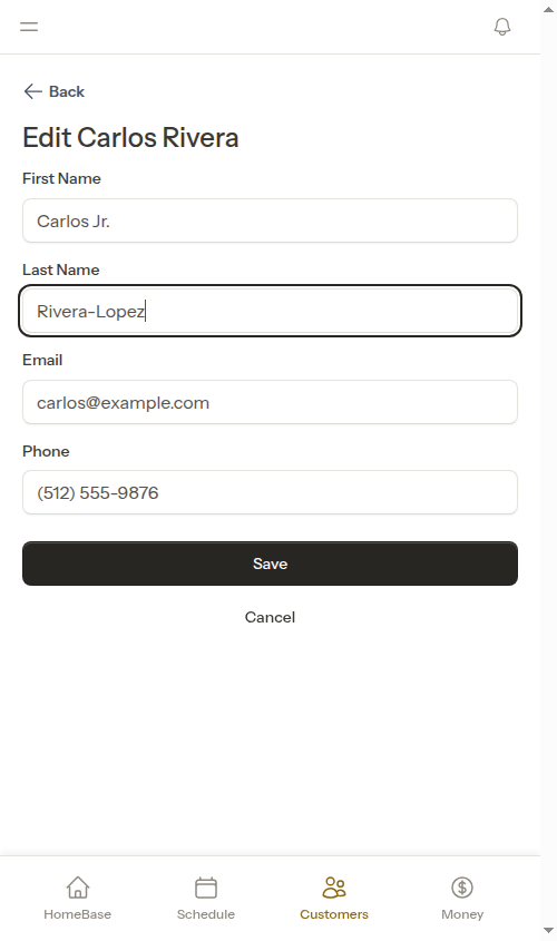 Edit form with changes
