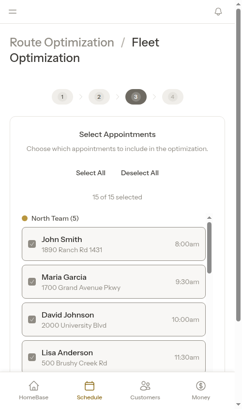 Fleet optimization - select appointments