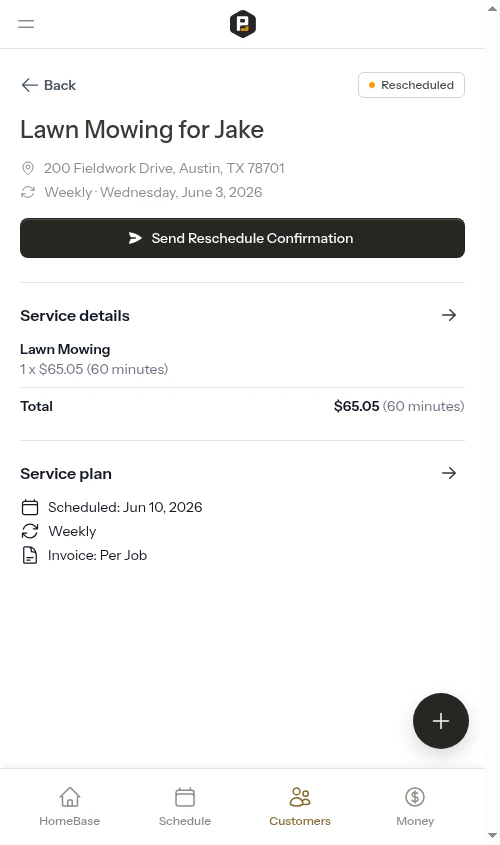 Quick actions on a rescheduled appointment