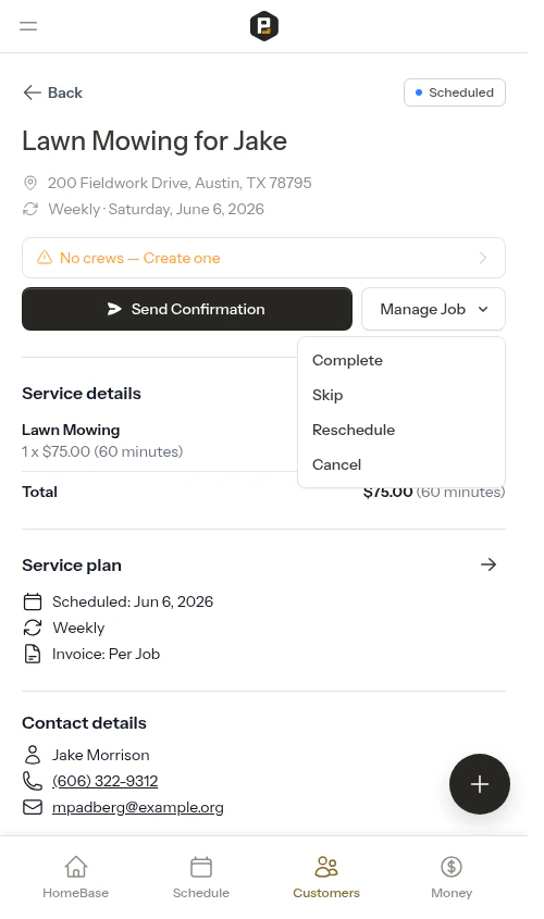 Manage Job menu with Skip option