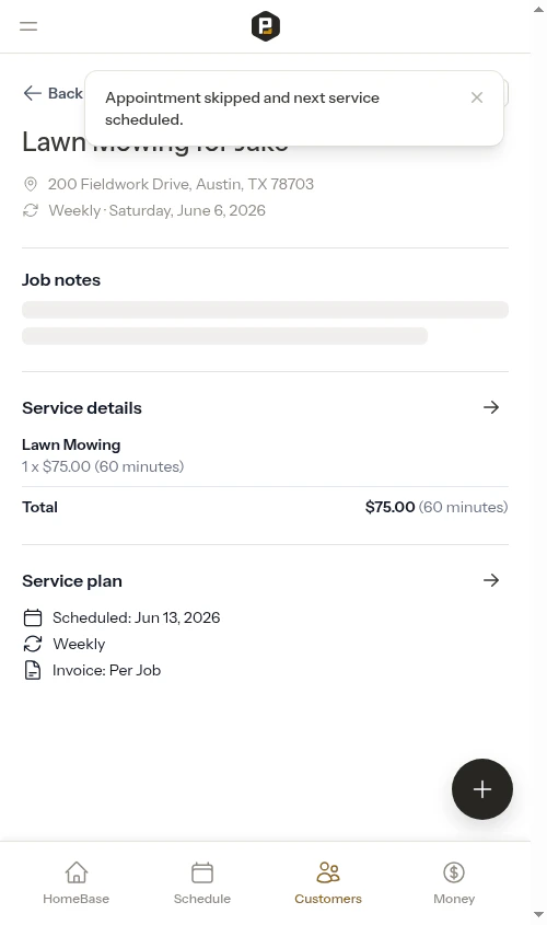 After skipping - service page with next appointment