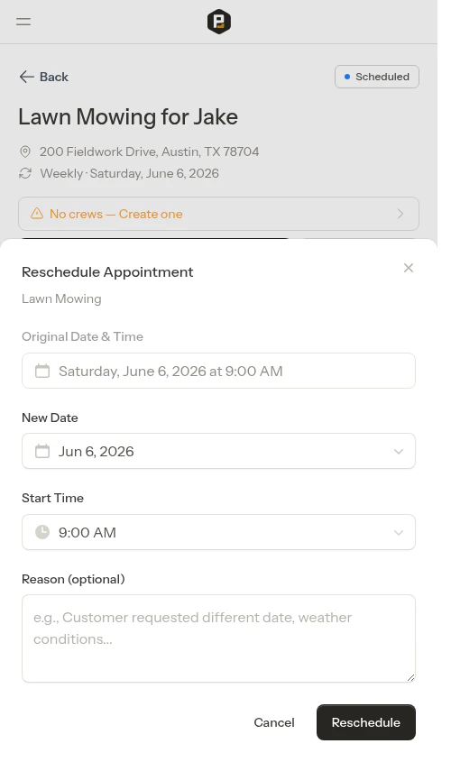 Reschedule modal open