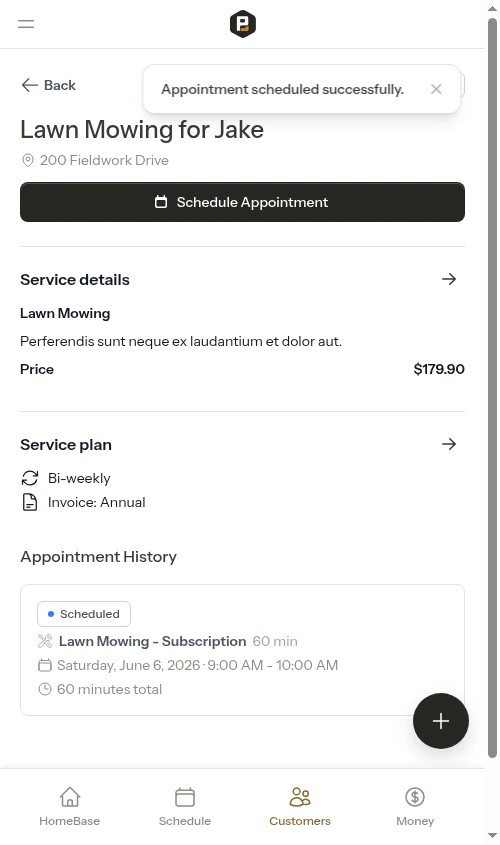 Service detail after scheduling