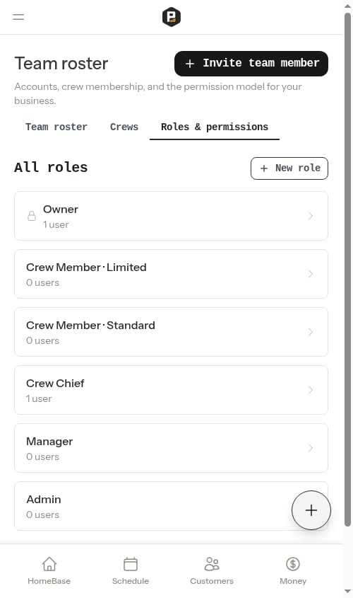 The Roles & permissions screen