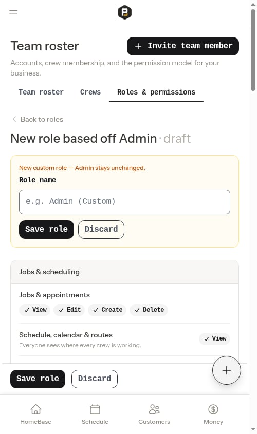 Locked permissions in the role builder