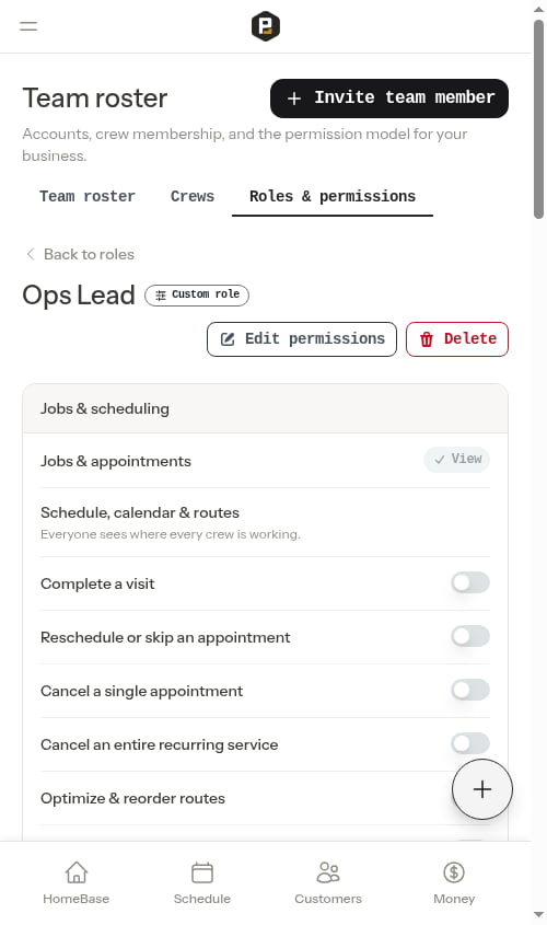 A custom role's detail page