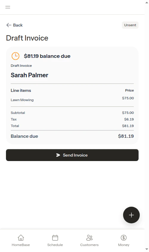 Draft invoice on the billing page