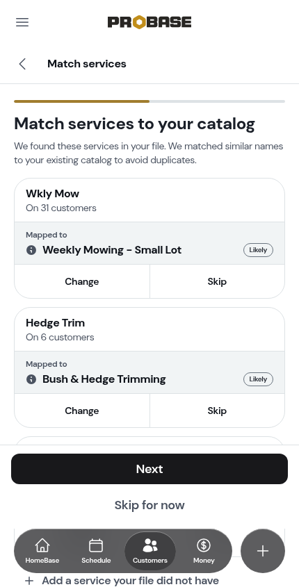 Match services to your catalog