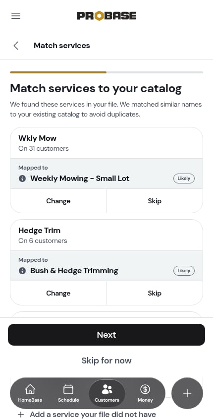 Match services to your catalog