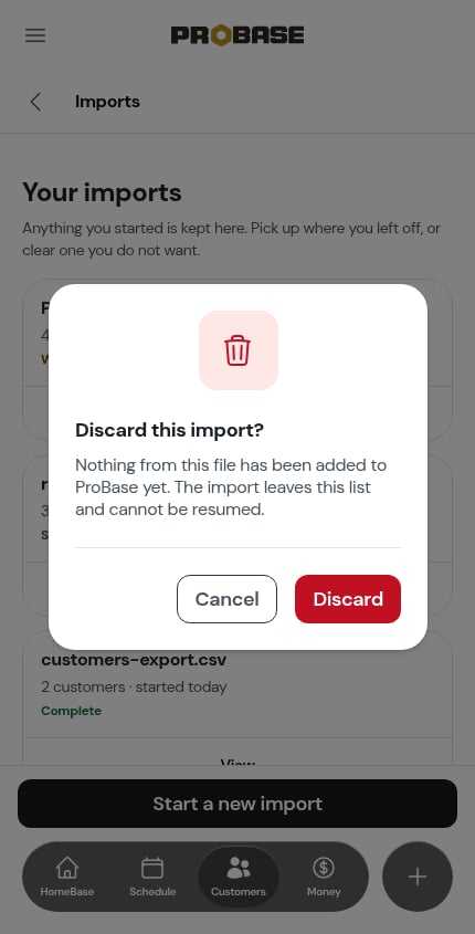 Discarding an import