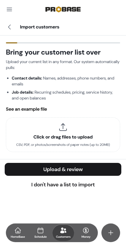 The upload screen