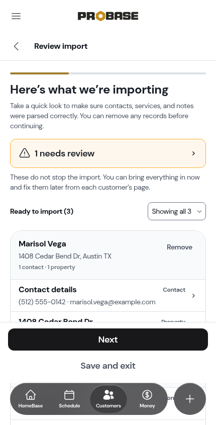 The review screen