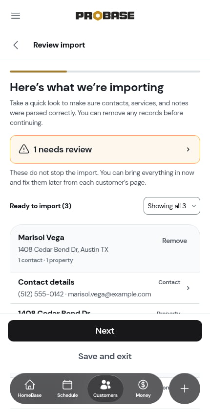 The review screen