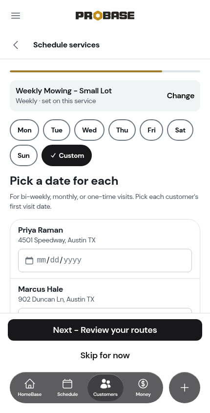 Picking custom dates
