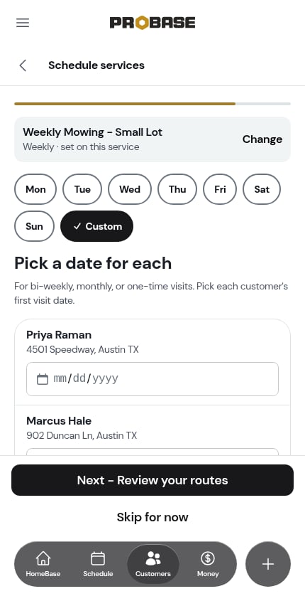 Picking custom dates