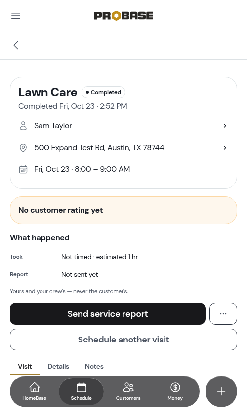 Appointment detail page after navigating from an expanded card