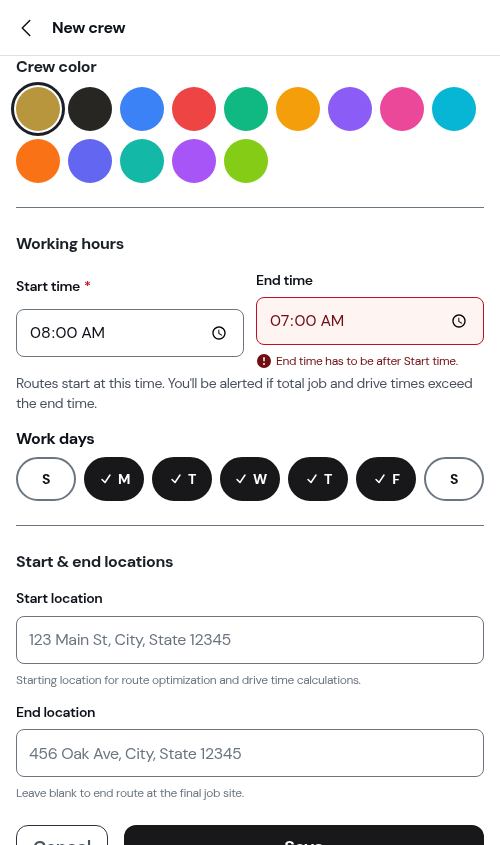 End time before start time refused