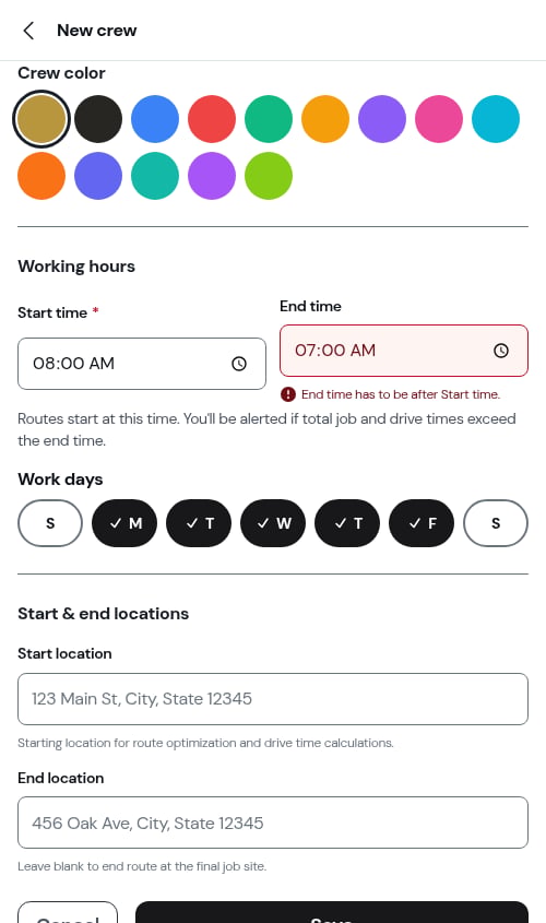 End time before start time refused