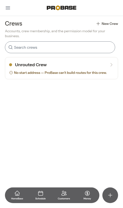 A crew card with the amber no-start-address line