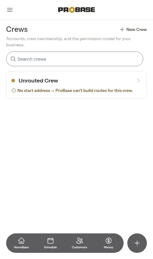 A crew card with the amber no-start-address line