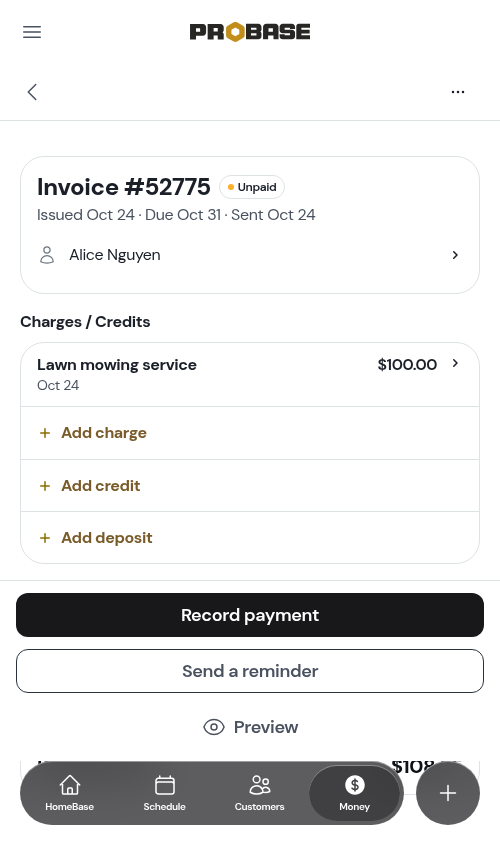 The invoice, with ⋯ More in the top-right corner
