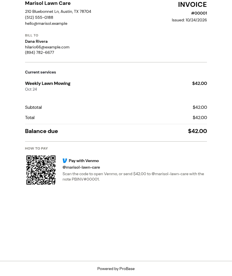 A printed invoice from the customer's payment portal