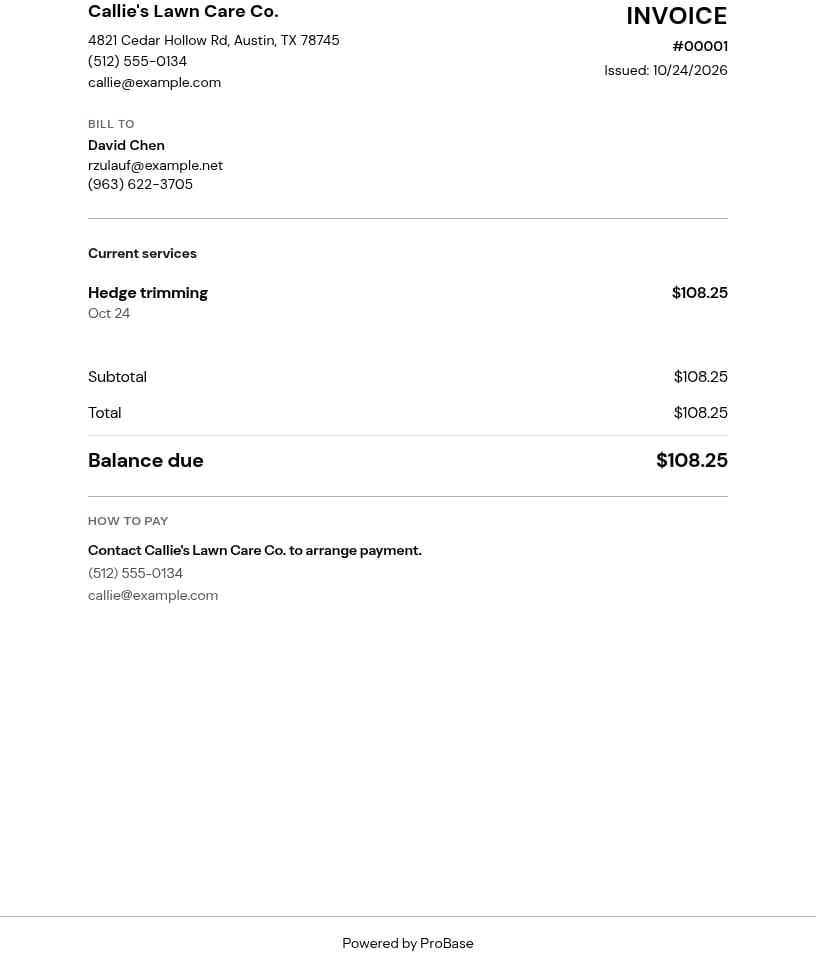A customer's printout from a business that doesn't take payments online