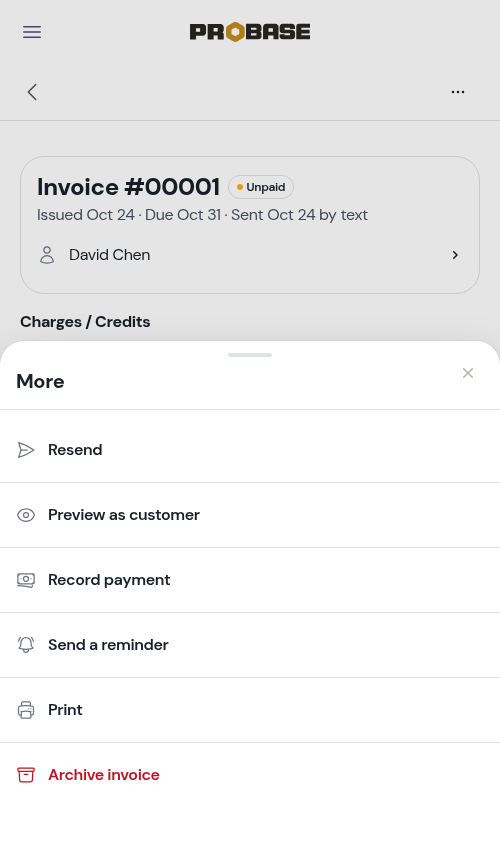 Print in the invoice's More sheet