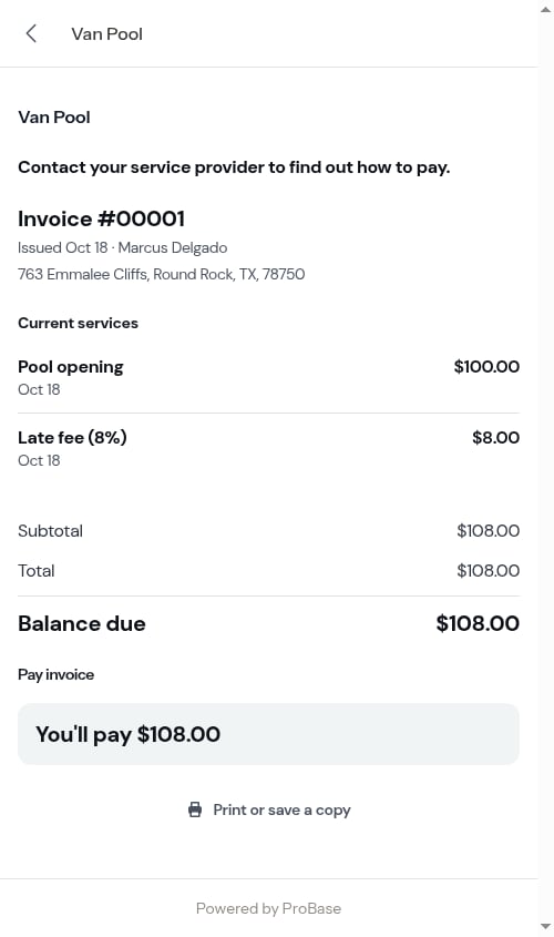 The customer's copy of the invoice with the late fee charge