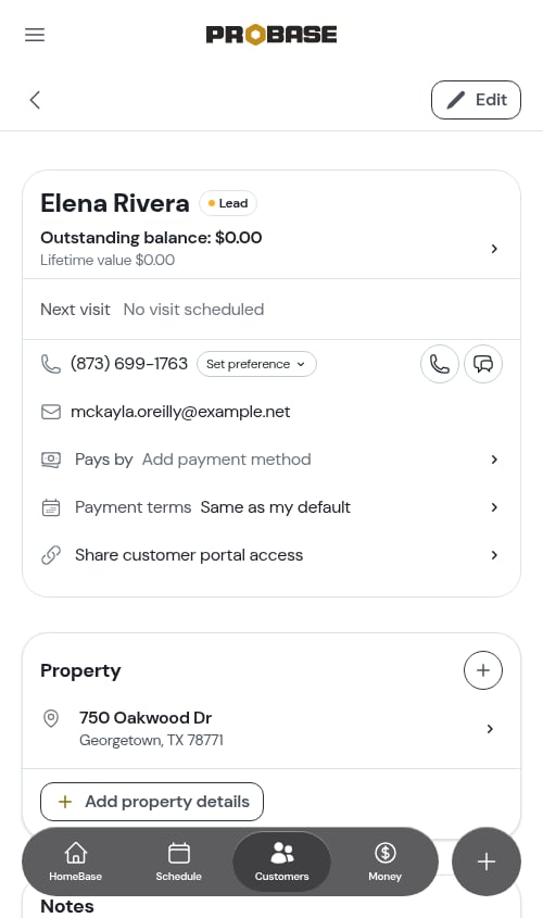 The + button beside the Services section on the customer page