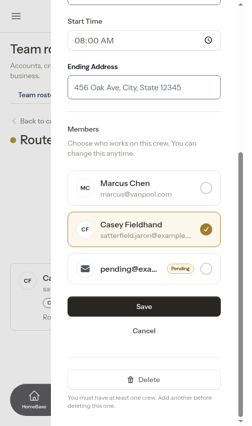 Choosing crew members on the crew form