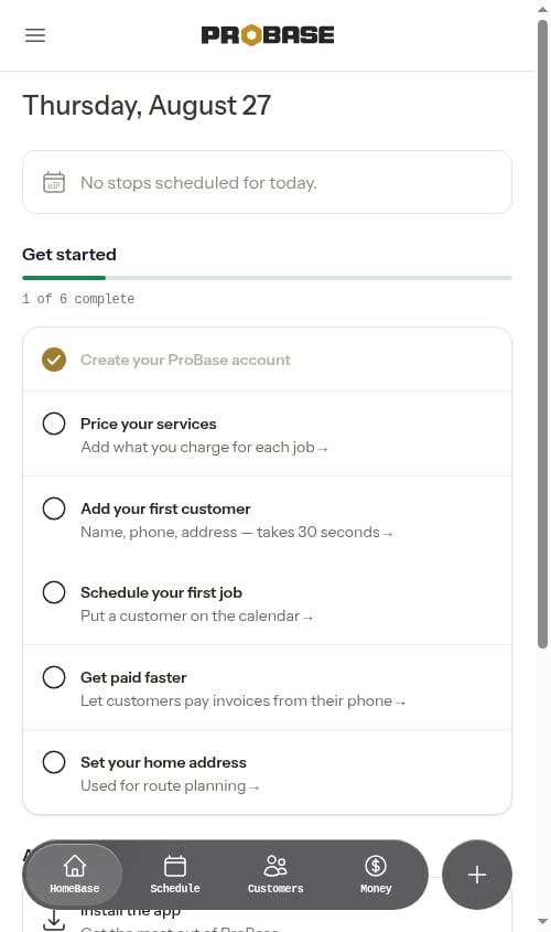 Action needed section on HomeBase