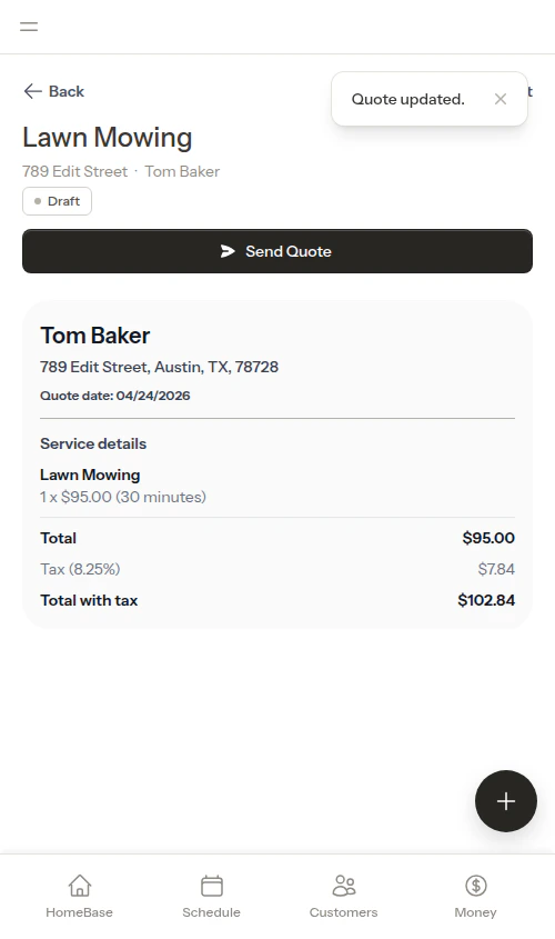Pricing saved and reflected on the card