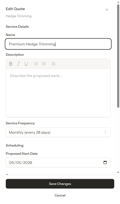 Sent quote being edited
